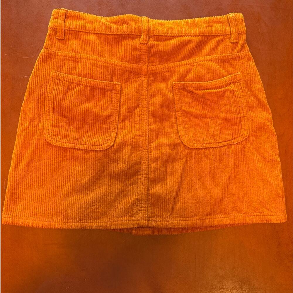 70s Retro Style Orange Corduroy Button Front Mini Skirt M - Picture 7 of 8
